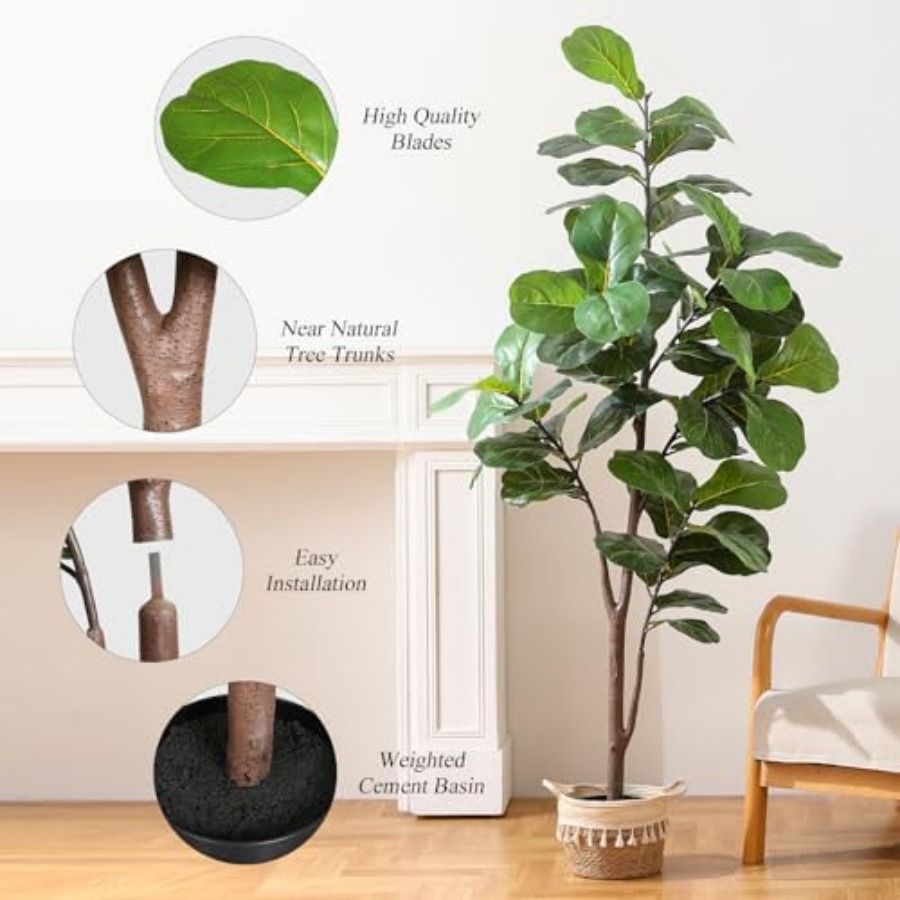 Artificial Fiddle Leaf Fig Tre - Ficus Lyrata Tree のレビューと価格