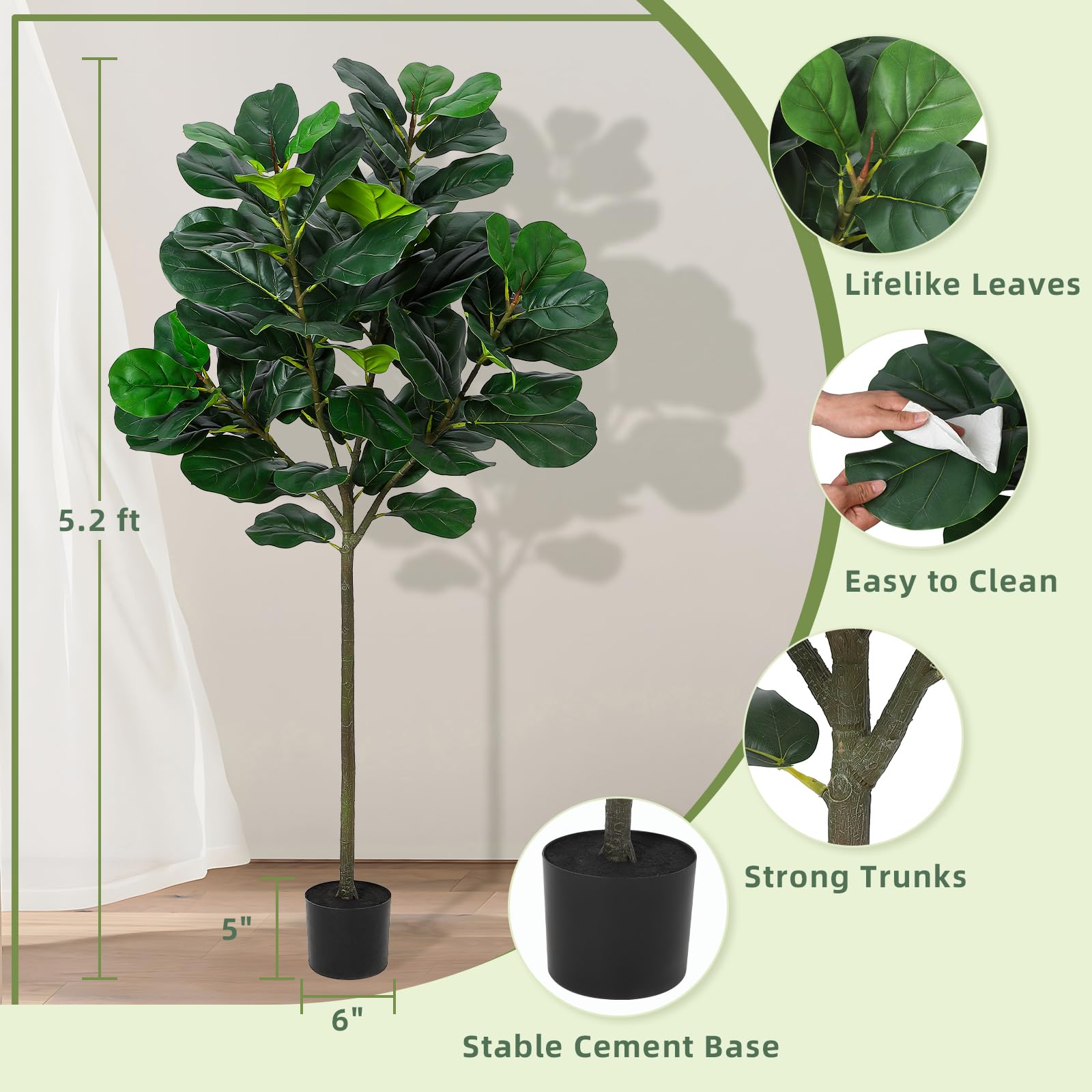 GlowSol 5.2 Ft Artificial Fidd - Ficus Lyrata Tree のレビューと価格